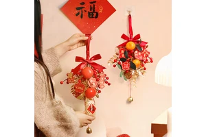 S351 New Arrivals Chinese New Year Decoration Chinese Horse Year Red Fruit String Ornament Simulation Flower Fortune Fruit