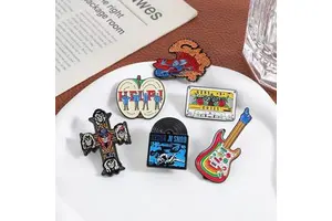 Cartoon Rock Band Vintage Punk Enamel Pins Cross Guitar Design Music Theme Lapel Brooch Wholesale Casting Chinese New Year