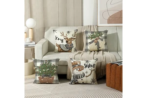 Linen Cushion Covers Christmas Pillow Cases Decorative Square Printed Elk/ Snowman Pillow Covers