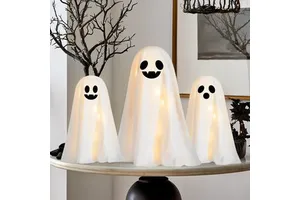 Large White Cloth Ghost Halloween Decorations Indoor/Outdoor Cute Halloween Holiday Supplies with Lights