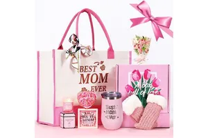 Best Mom's Day Gift Set Premium Box Includes Insulated Tumbler Scented Candle Decorative Soap Rose Tote Bag-Home Decor Christmas