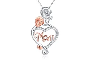 Gifts for Mom, Heart Rose Necklaces for Mom, Birthday Jewelry Gifts for Women Mothers Day Gifts