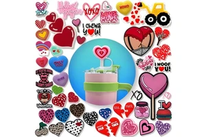 2025 Trending Products Dust-Proof Silicone 10mm Straw Toppers New Arrival pink Valentine Day Drinkware Accessories Sets