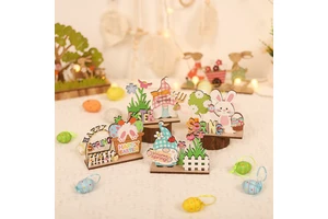 Factory Wholesale Easter Wooden Crafts Decoration Scene Dress-up Props Creative Rabbit Table Decoration Children's Easter Gifts