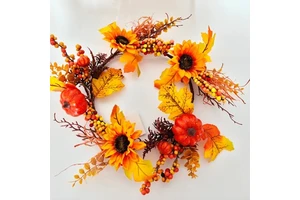 Autumn Winter Christmas Decorative Plastic Wreaths Themed with Pumpkin Sunflower Eco-Friendly Modern Design for Door Decoration