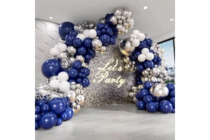 Customized Eco-friendly Navy Blue White Balloon Garland Metallic Silver Confetti Balloons for Birthday Baby Christmas Easter