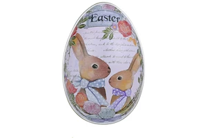 Hot Selling New Easter Decorations Easter Tinplate Eggs Colorful Rabbit Iron Eggs Candy Eggshells