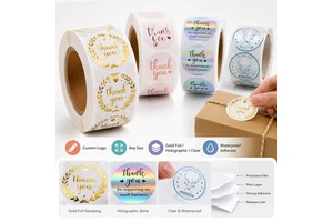 500Pcs Gold Foil Thank You Stickers Roll Waterproof For Small Business Packaging Round Labels Gift Boxes Bags Bakery Handmade