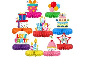 HAWIN Colorful Themed Paper Honeycomb Centerpiece Table Decoration for Kids' Birthday Party Supplies Indoor Use