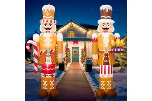 8ft Giant Christmas Inflatable Gingerbread Nutcracker With Candy Cane LED Light Up Outdoor Garden Xmas Party Decoration