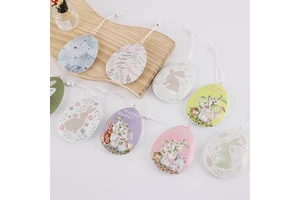 Cross-border New Happy Easter Party Atmosphere Decoration Iron Crafts Hanging Pendant Cute Rabbit Colorful Egg