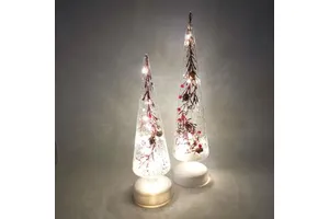 Set of 3 Christmas Tree Decoration With Fairy Lights Glass Lighted Tree Tree Decorative Glitter Table Decor Holiday Table Center