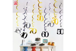 6-Piece Eco-Friendly PVC Spiral Pendant Set 18-90 Years Old Digital Age Birthday Decoration for Parties