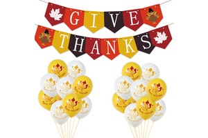 Thanksgiving Party Decoration Kit with Maple Leaf and Turkey Print Balloons Banner for Festive Home Classroom Office Celebration
