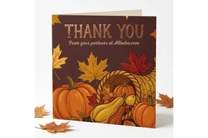 Custom Printed Thanksgiving Thank You Cards with Pumpkin Maple Leaf Design Autumn Greeting Cards for Business Gift Packaging