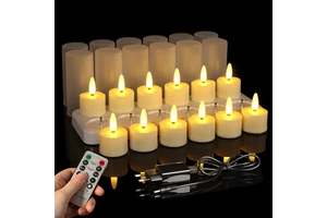 12 Pack Rechargeable LED Tea Light Candles With Charging Station, Remote Control Flameless Tealight For Wedding Restaurant