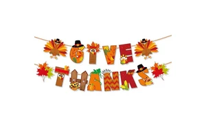 Thanksgiving Give Thanks Funny Turkey Pumpkin Fall Harvest 12in Paper Banner Garland Wall Art Photo Backdrop Kids