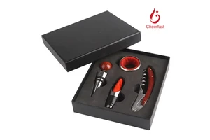 Awesome Wooden Red Wine Bottle Corkscrew Accessory Gift Set 4Pcs Stainless Steel And Wood Accessories Wine Tools Gift Kit