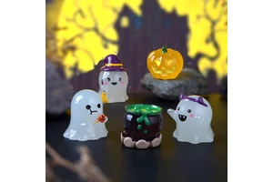 Resin Crafts Demon Witch Broom Ghost Pumpkin House Hat Halloween Gift Personalized Ornaments Figurines Blind Bag
