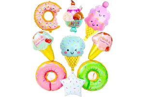 Cross-Border Summer Cool Theme Printed Aluminum Foil Cartoon Balloons Large Donut Ice Cream Heart-shaped Set Children's Party