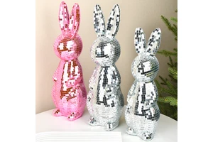 High Quality Handmade Glass Foam Reflective Mirror Ball Disco Rabbit Statue Easter Decoration Hanging Home Decor Ornament Modern