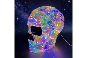Halloween Iridescent LED Skull Decoration USB Powered Geometric Crystal Light Up Skull For Party Bar Haunted House Decor