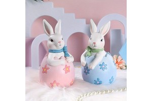 Best Selling Creative Easter Half-length Egg Couple Rabbit Resin Crafts Easter Home Living Room Desktop Holiday Decoration