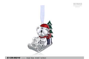 Winko XMAS ORN Christmas Ornament Hanging Decoration Bear On Sleigh Decoration Ornament, Sil Pl/Lacq.