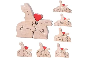 Wholesale Personalized Wood Family Puzzle Toy Rabbit Decoration Mother Day Gift Wooden Rabbit Family Puzzle
