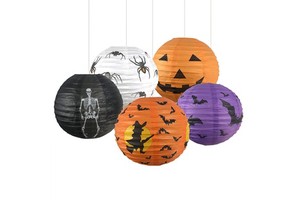 Spooky Halloween Theme Round Paper Lanterns With Bat Pumpkin Spider Print For Home Bar Kids Halloween Trick Or Treat Party Decor