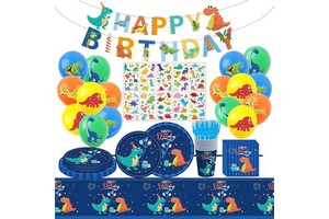 HAWIN 108PCS Dinosaur Birthday Party Supplies & Decorations Paper Tableware Set for Adults/Children/Teens Indoor Use