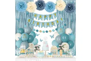 OEM Custom Birthday Party Decoration Supplies Foil Rain Curtain Background Hanging Flag Banner Paper Pompom Latex Balloon Sets