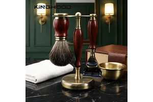 Wholesale OEM Mens Father Day Shaving Kit Double Edge Brush Stand Stainless Steel Private Label Safety Razor Gift Set