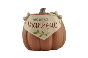 Hand Painted Resin Crafts Autumn Features "YES WE ARE THANKFUL" Orange Pumpkin for Thanksgiving Decoration