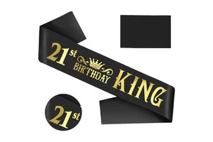 21st Birthday King Sash Gold Foil Black Satin Men's Birthday Party Gift Decorations Favors for Valentine's Day Indoor/Outdoor