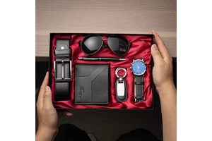 Father's Day Gifts Men's 6-in-One Gift Set - Watch, Wallet, Belt, Sunglasses, Pen & Keychain for Business & Gifting