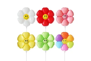 Colorful Daisy Foil Balloons with Smile Flower New Year and Thanksgiving Home Decoration for Children's Park Birthday Parties