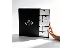 Customized Drawer 12 Days Christmas Advent Calendar Rigid Gift Box Recycled Materials With Stamping Logo And Ribbon