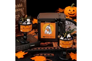 Custom Wholesale Handmade Eco-Friendly Soy Wax Halloween Pumpkin Ghost Shape Scented Candle Handheld Flameless DESSERT Scent