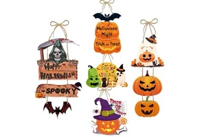 Halloween Wood Wall Hanging Decorations with Polished Finish Reusable Party Supplies for Halloween