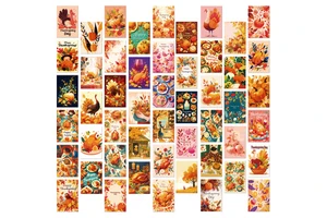50 Thanksgiving Greeting Cards Harvest Season Pumpkin & Turkey Design Wall Decorations for Indoor Bedroom Use