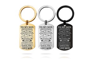 Wholesale Custom Logo Stainless Steel Keyring MY SON Father's & Mother's Day Gift LOVE MOM DAD Carabiner & Promotional Keychains