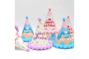 Happy Birthday Paper Cone Hats Pompoms Birthday Hat for Kids Party Decoration Supplies Adults Birthday Celebration