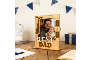 Best Dad Wooden Carved Rectangle Photo Frame-Reusable Father's Day Gift for New Dads & Grandpas