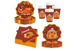 DAMAI Custom Thanksgiving Turkey Maple Leaf Theme Party Decoration Set Includes Paper Plates Cups Napkins