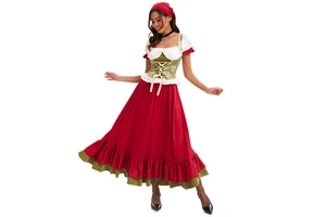 Octoberfest Bavarian Dirndl Maid Peasant Skirt Dress German Wench Costume Party Female Oktoberfest Long Dress
