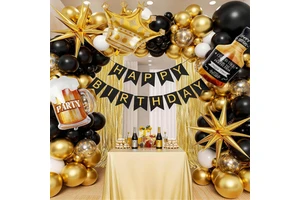 1 Best-selling Aluminum Black Gold Theme Birthday Party Decorations Balloon Set Adults Valentine's Day Romantic Couples'