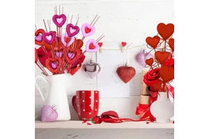 HLC Creative Valentine Day Heart Shape Branc Home Ornament Hollow Glitter Foam Sticks for Wedding DIY Accessories Cake Topper