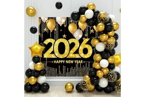 2026 Happy New Year Birthday Party Decoration Banner Balloon Set Black Gold Silk & Plastic China Supplies