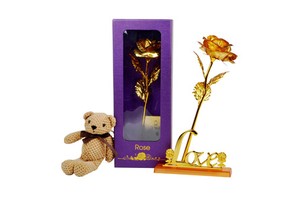 Wholesale Eco-Friendly Gold Foil Rose Plastic Flowers with Gift Box 8 Colors Valentine's Day Mother's Day Birthday Creative Gift